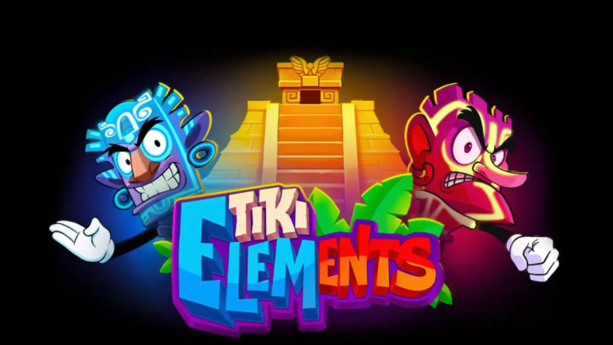 Tampilan visual slot Tiki Elements dengan elemen tropis dan neon